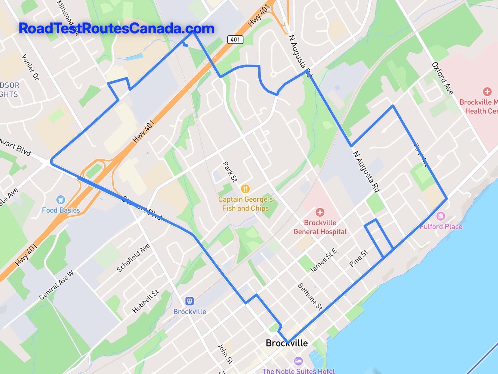Brockville Sample Drive Test Route Map