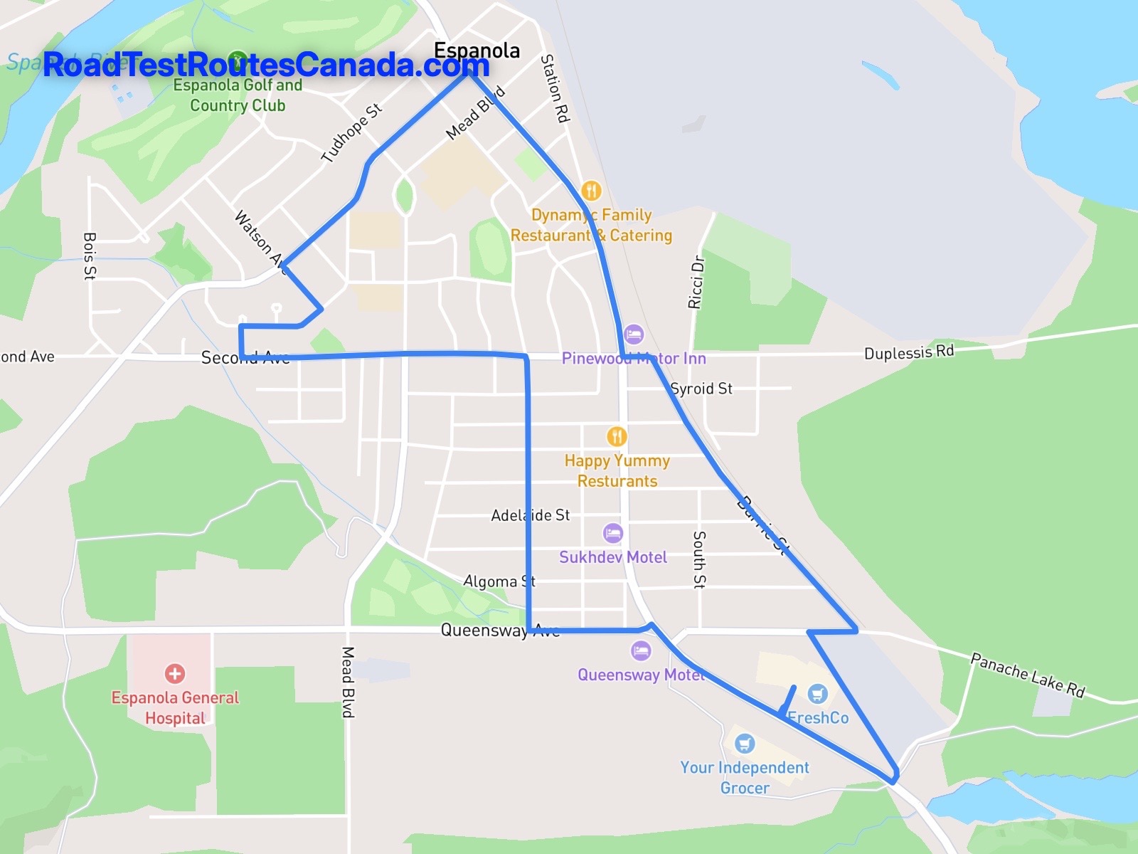 Espanola Sample Drive Test Route Map
