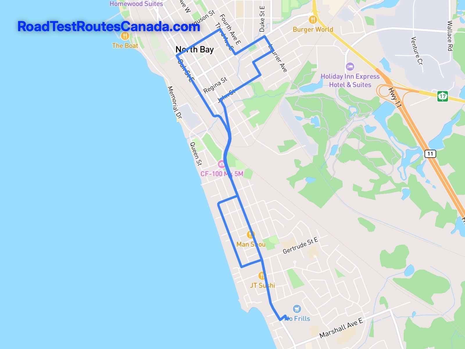 North Bay Sample Drive Test Route Map