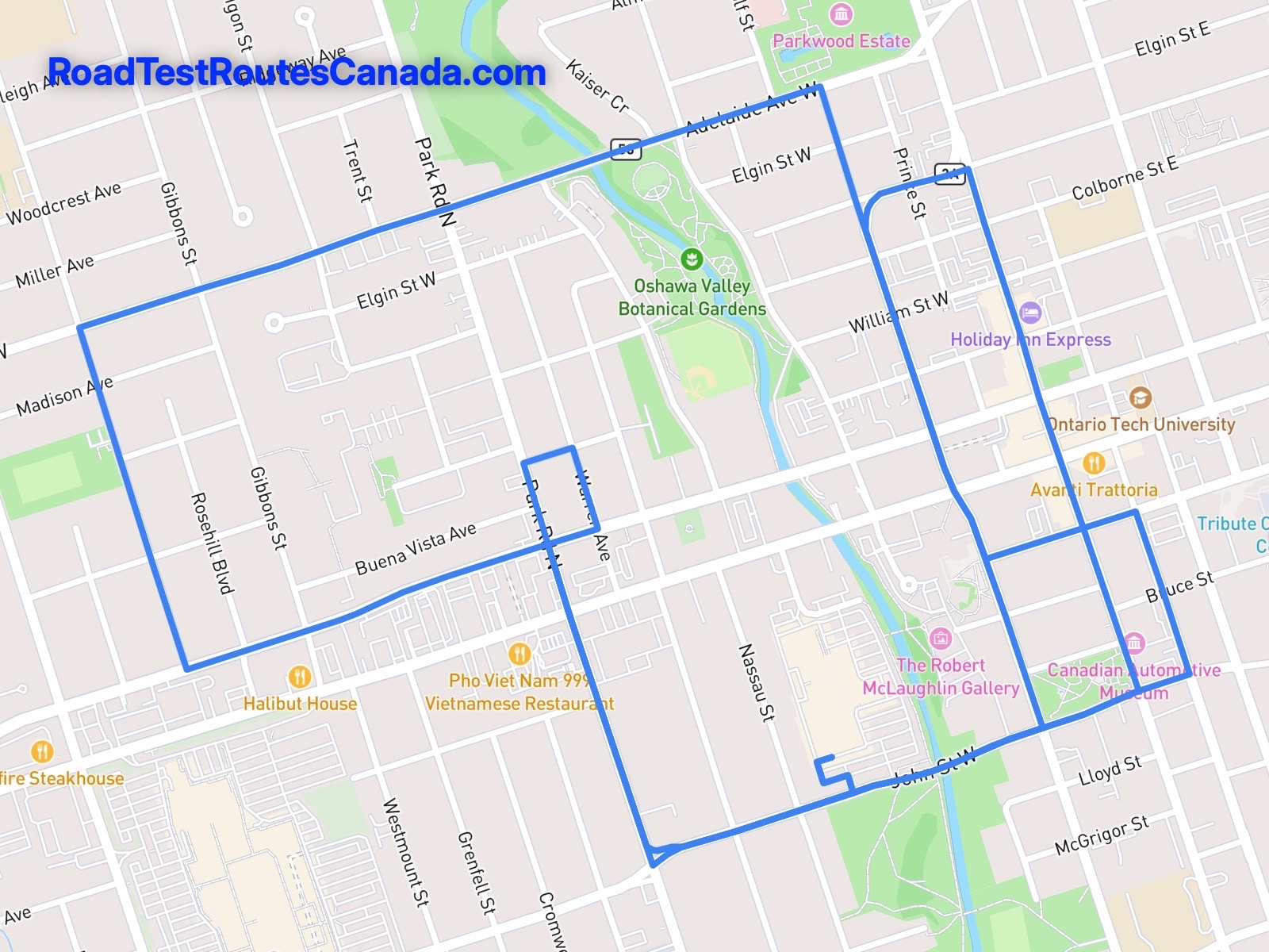 Oshawa Sample Drive Test Route Map